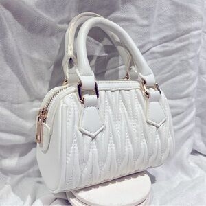 Mini Miu Miu-Style Crossbody Bag, White Faux Leather, Gold-Toned Hardware